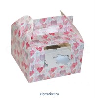 Коробка на 4 капкейка с окном МК (Сердца). Размер: 16 х 16 х 10 см Коробка на 4 капкейка с окном МК (Сердца). Размер: 16 х 16 х 10 см