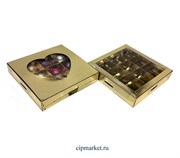 Коробка для конфет с окном и двойной крышкой на 9 конфет №46 Золото. Размер:16*16*3 см. Коробка для конфет с окном и двойной крышкой на 9 конфет №46 Золото. Размер:16*16*3 см.