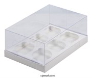 Коробка на 6 капкейков Премиум с пластиковой крышкой РК Белая. Размер: 23,5х16х10 см