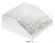 Коробка на 9 капкейков с пластиковой крышкой РК Белая. Размер:23.5 х23.5 х10 см