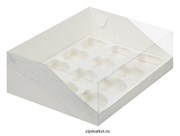 Коробка на 12 капкейков с пластиковой крышкой РК Белая. Размер: 31 х23.5 х10 см