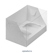 Коробка на 2 капкейка с пластиковой крышкой РК Белая. Размер: 16х10х10 см
