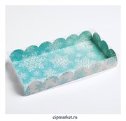 Коробка для пряников и печенья с прозрачной крышкой Снежинки голубые. Размер: 21*10,5*3 см Коробка для пряников и печенья с прозрачной крышкой Снежинки голубые. Размер: 21*10,5*3 см